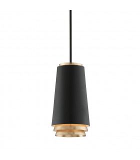 Fahrenheit 1 Light Pendant Textured Black Withgold Leaf