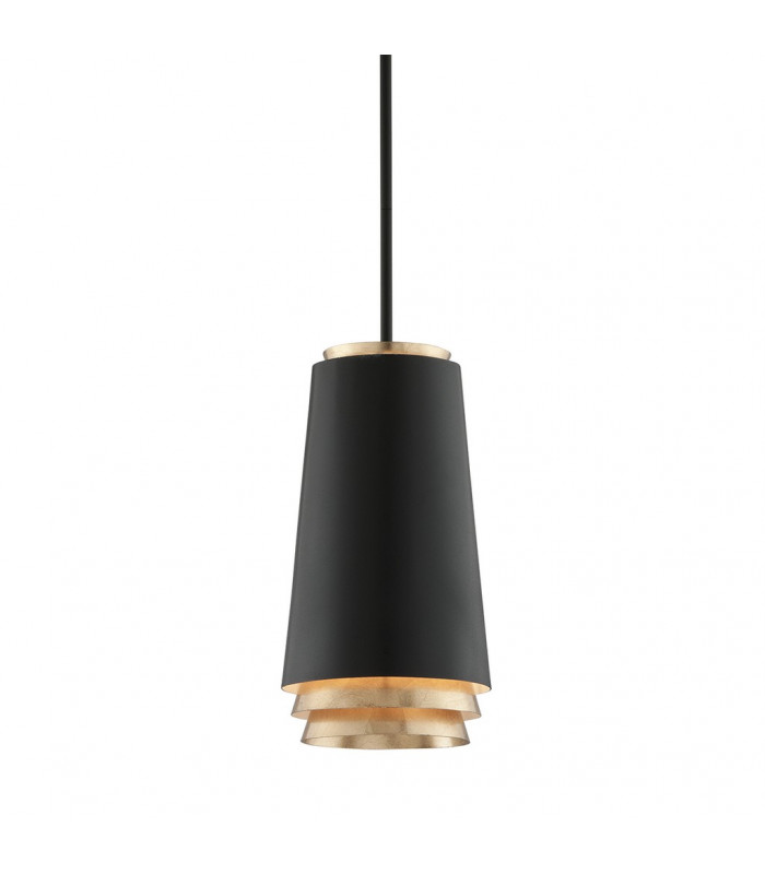 Fahrenheit 1 Light Pendant Textured Black Withgold Leaf