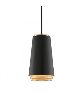 Fahrenheit 3 Light Pendant Textured Black Withgold Leaf 2700K
