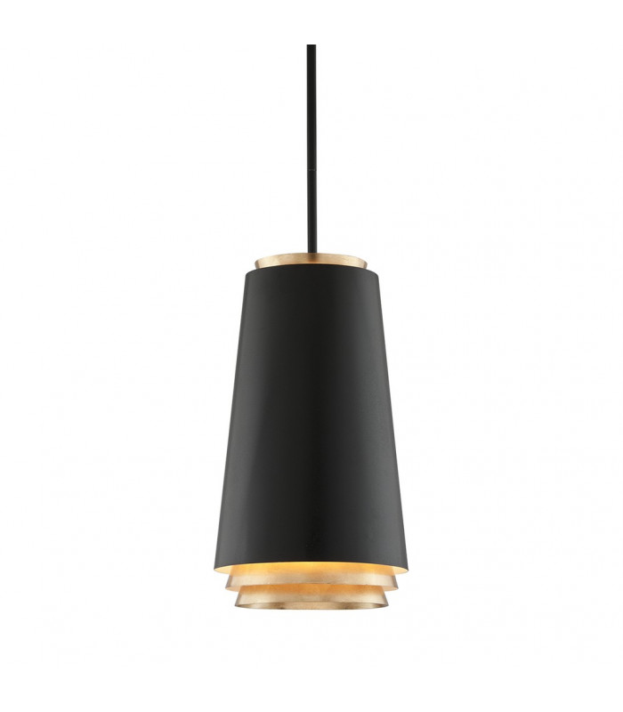 Fahrenheit 3 Light Pendant Textured Black Withgold Leaf 2700K