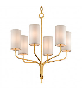 Juniper 6 Light Chandelier Textured Gold Leaf Fabric Shade