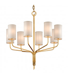 Juniper 8 Light Chandelier Textured Gold Leaf Fabric Shade