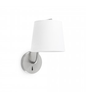 1 Light Indoor Wall Lamp Satin Nickel with White Shade, E27 - 1