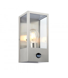 Breton PIR Motion Sensor Wall Lantern Brushed Stainless Steel & Clear Glass IP44-1