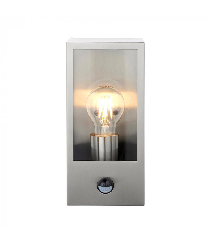 Breton PIR Motion Sensor Wall Lantern Brushed Stainless Steel & Clear Glass IP44-4