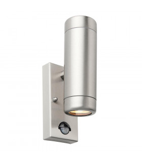 Odyssey PIR Motion Sensor Up Down Wall Lamp Brushed Stainless Steel & Clear Glass IP44-1