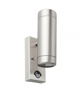 Odyssey PIR Motion Sensor Up Down Wall Lamp Brushed Stainless Steel & Clear Glass IP44-2