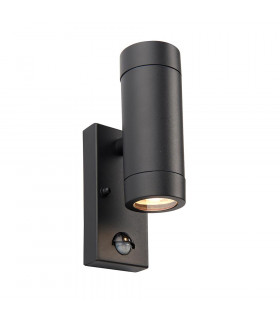 Odyssey PIR Motion Sensor Up Down Wall Lamp Satin Black Paint & Clear Glass IP44-1