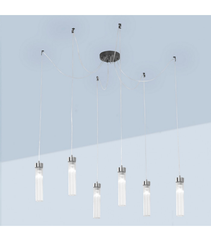 Raggio Cluster Pendant Ceiling Light 6 Light Brunito Brushed-2