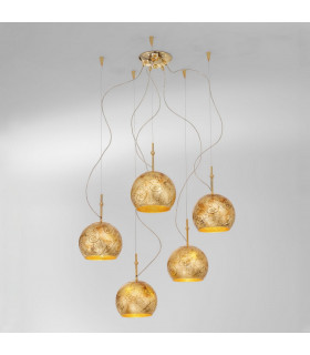 Luna Glass Cluster Pendant Ceiling Light 5 Light 24 Carat Gold-2
