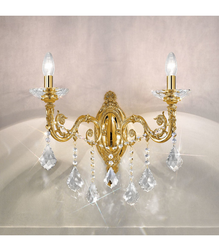 Contarini Crystal Crystal Candle Wall Lamp 2 Light French Gold-2