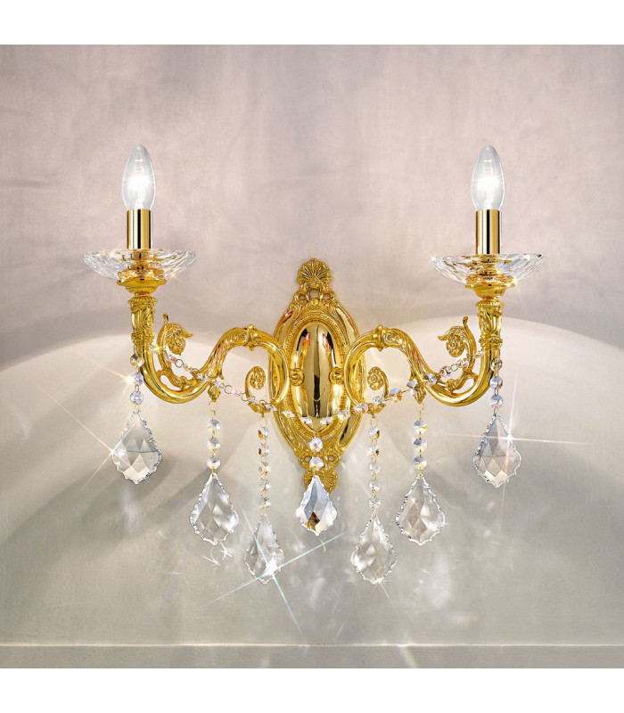 Contarini Crystal Crystal Candle Wall Lamp 2 Light 24 Carat Gold-2