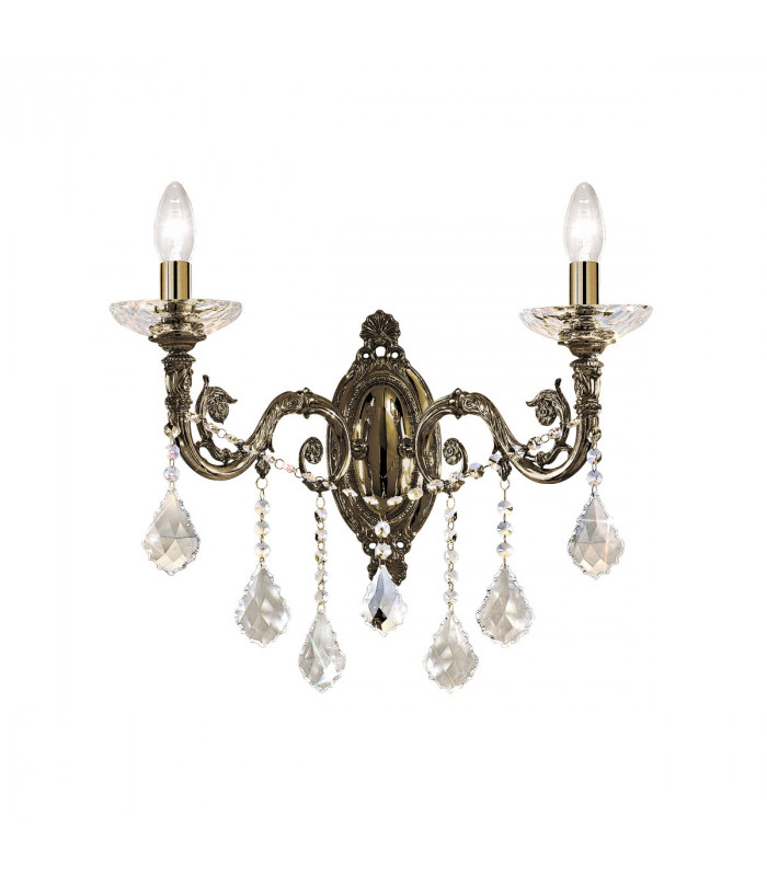 Contarini Crystal Crystal Candle Wall Lamp 2 Light Antique Brass-1