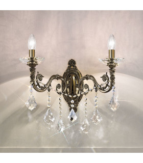 Contarini Crystal Crystal Candle Wall Lamp 2 Light Antique Brass-2
