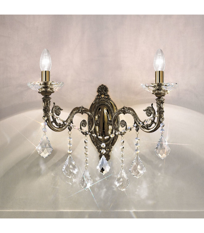 Contarini Crystal Crystal Candle Wall Lamp 2 Light Antique Brass-2