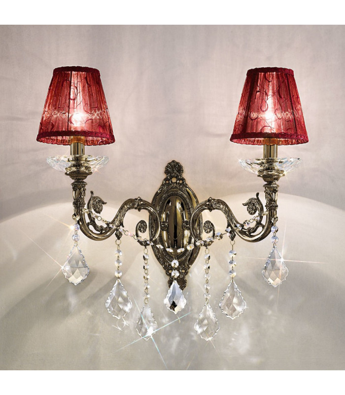 Contarini Crystal Crystal Candle Wall Lamp 2 Light Antique Brass-3