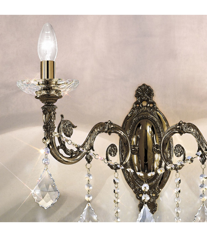 Contarini Crystal Crystal Candle Wall Lamp 2 Light Antique Brass-4