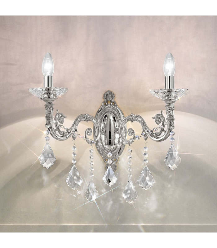 Contarini Crystal Crystal Candle Wall Lamp 2 Light Chrome-2
