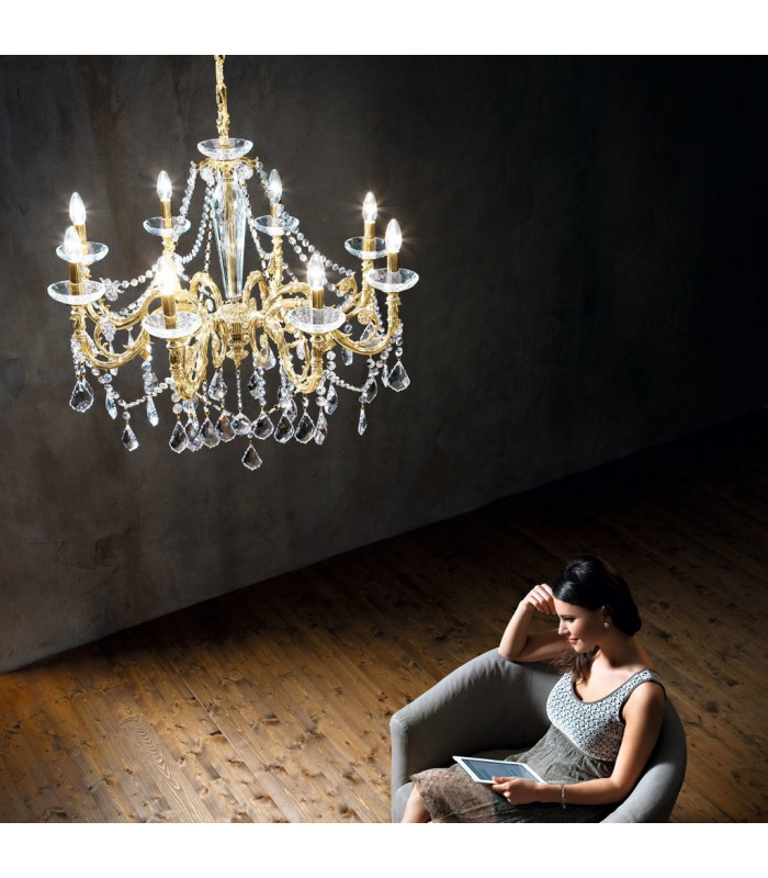 Contarini Crystal Crystal Multi Arm Chandeliers 8 Light 24 Carat Gold-3