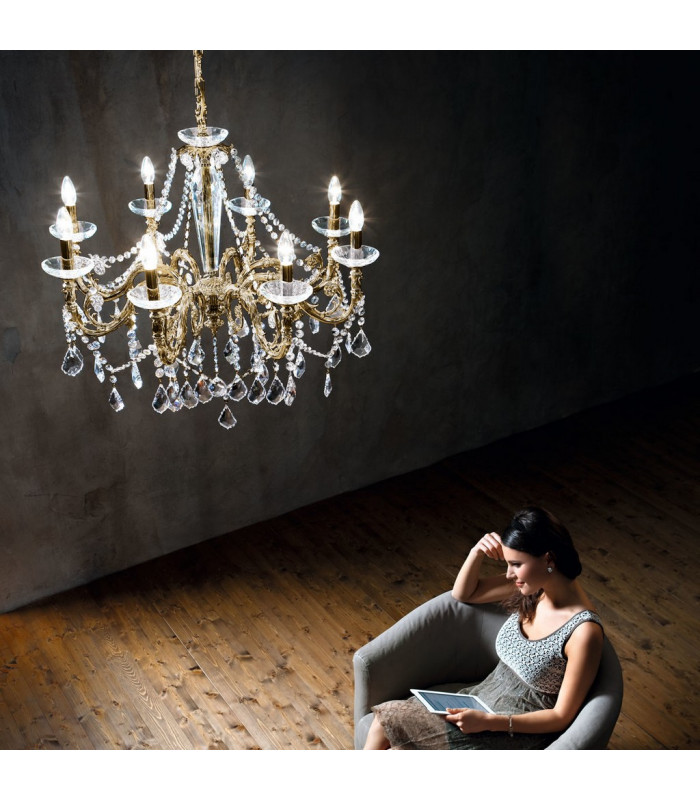 Contarini Crystal Crystal Multi Arm Chandeliers 8 Light Antique Brass-3