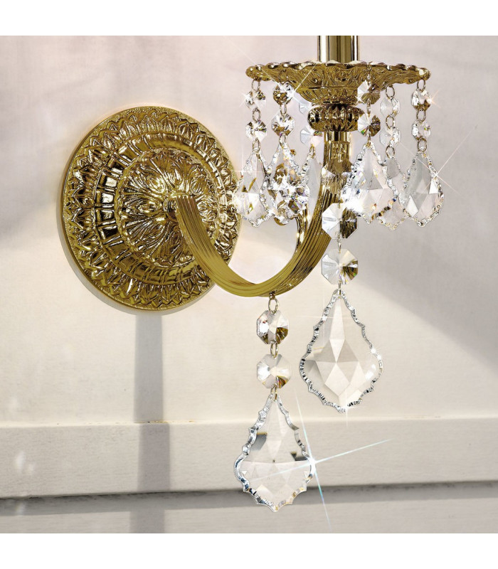 Pisani Crystal Crystal Candle Wall Lamp Antique Brass-3