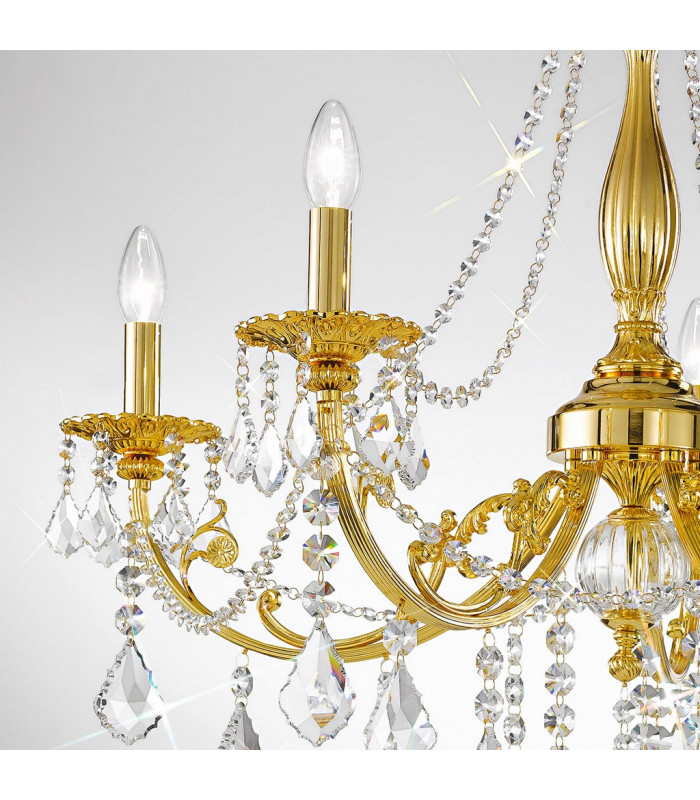 Pisani Crystal Crystal Multi Arm Chandeliers 5 Light 24 Carat Gold-3