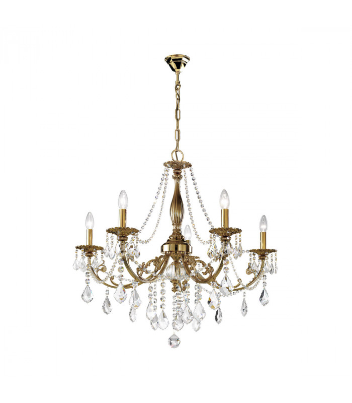 Pisani Crystal Crystal Multi Arm Chandeliers 5 Light Antique Brass-1