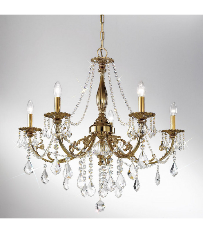 Pisani Crystal Crystal Multi Arm Chandeliers 5 Light Antique Brass-2