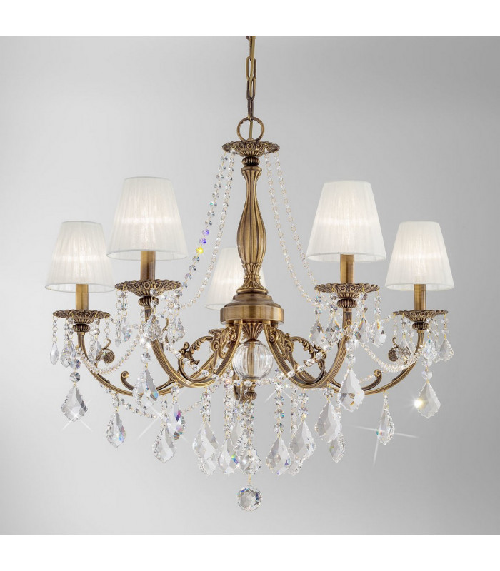 Pisani Crystal Crystal Multi Arm Chandeliers 5 Light Antique Brass-3