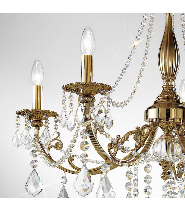 Pisani Crystal Crystal Multi Arm Chandeliers 5 Light Antique Brass-4