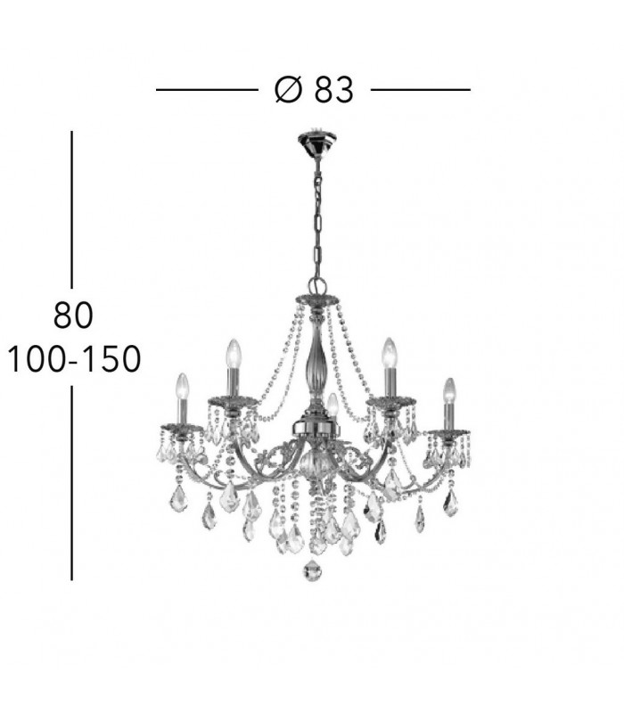 Pisani Crystal Crystal Multi Arm Chandeliers 5 Light Chrome-4