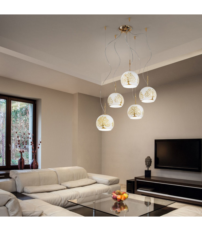 Luna Glass Cluster Pendant Ceiling Light 5 Light 24 Carat Gold-3