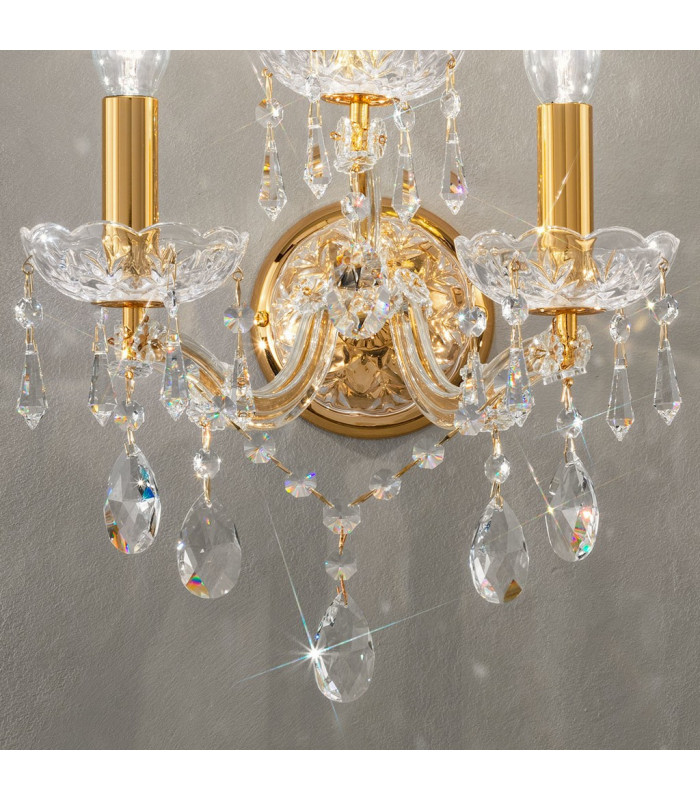 Schönbrunn Crystal Candle Wall Lamp 3 Light 24 Carat Gold-3