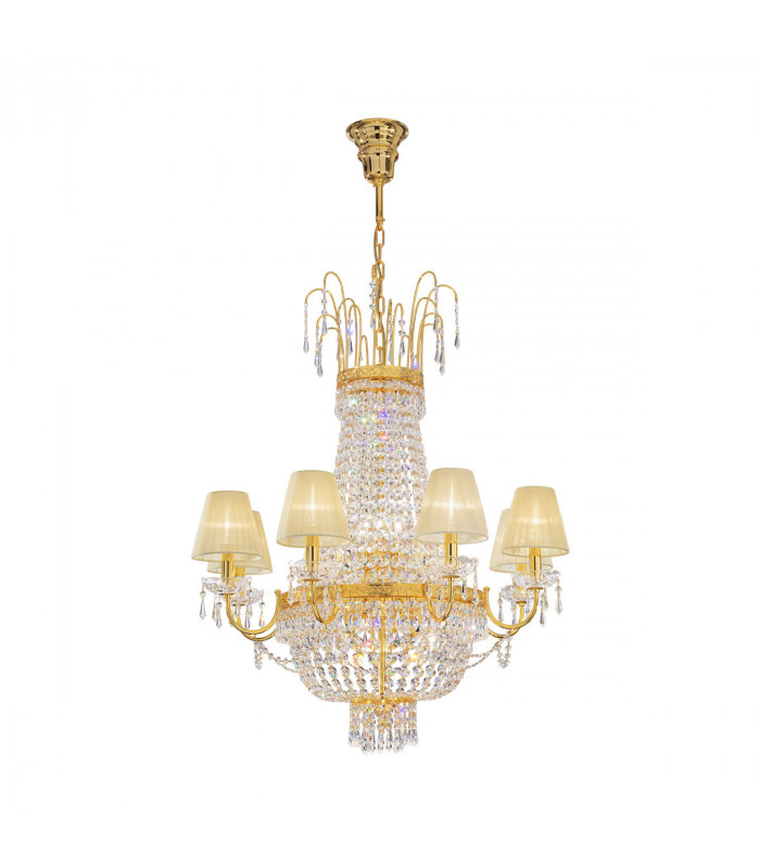 Empire Crystal Multi Arm Chandeliers With Shades 16 Light 24 Carat Gold-1