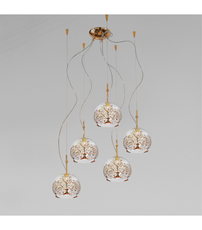 Luna Glass Cluster Pendant Ceiling Light 5 Light 24 Carat Gold-2