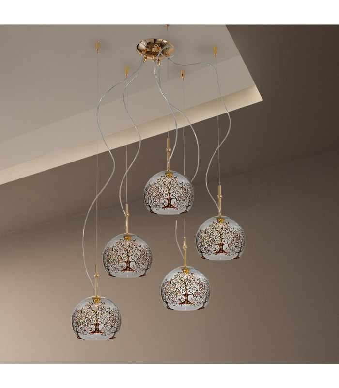 Luna Glass Cluster Pendant Ceiling Light 5 Light 24 Carat Gold-3