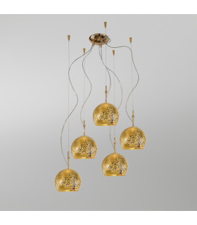 Luna Glass Cluster Pendant Ceiling Light 5 Light 24 Carat Gold-2