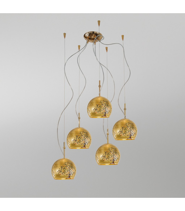 Luna Glass Cluster Pendant Ceiling Light 5 Light 24 Carat Gold-2