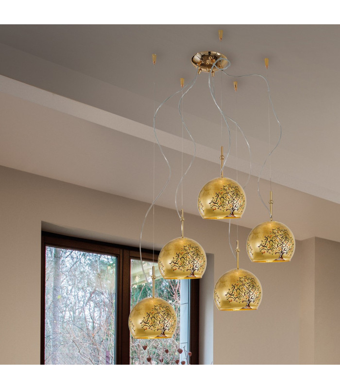 Luna Glass Cluster Pendant Ceiling Light 5 Light 24 Carat Gold-3
