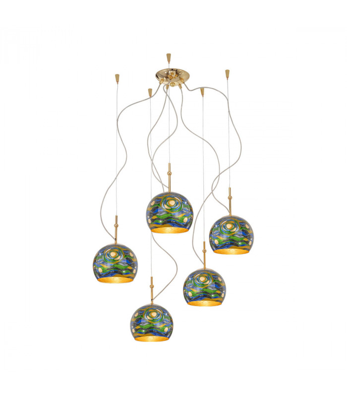 Luna Glass Cluster Pendant Ceiling Light 5 Light 24 Carat Gold-1