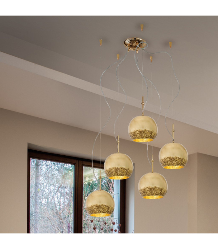 Luna Glass Cluster Pendant Ceiling Light 5 Light 24 Carat Gold-3