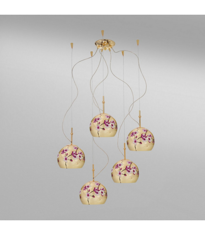 Luna Glass Cluster Pendant Ceiling Light 5 Light 24 Carat Gold-2