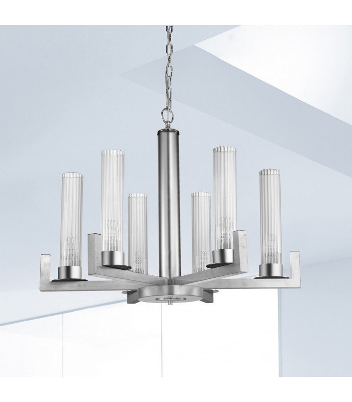 Raggio Multi Arm Pendant Ceiling Light 6 Light Silver Leaf-2