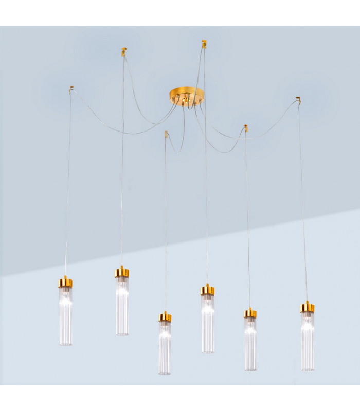 Raggio Cluster Pendant Ceiling Light 6 Light Gold Leaf-2