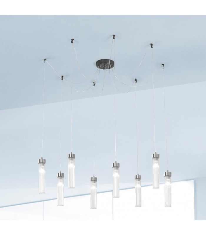 Raggio Cluster Pendant Ceiling Light 8 Light Brunito Brushed-2