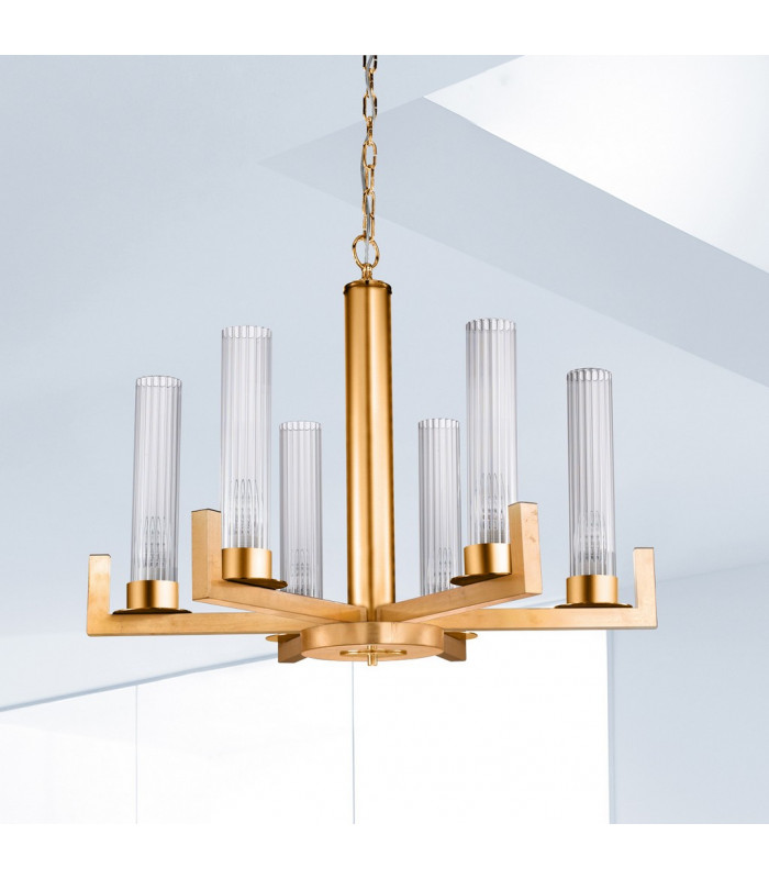 Raggio Glass Multi Arm Pendant Ceiling Light 6 Light Gold Leaf-2