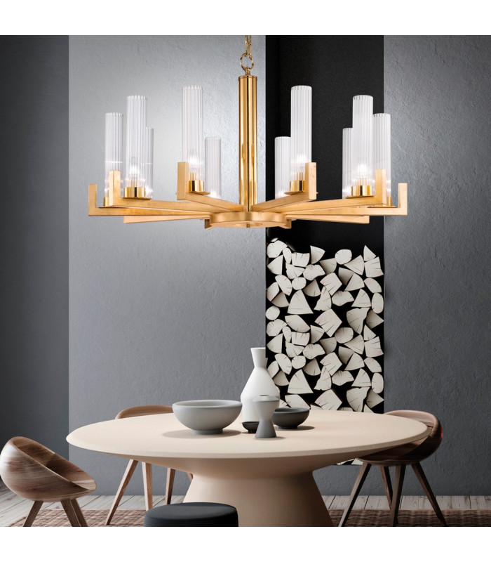 Raggio Glass Multi Arm Pendant Ceiling Light 10 Light Gold Leaf-4
