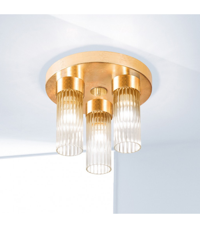 Giro Glass Glass Shade Cluster Ceiling Light 3 Light Gold Leaf-2