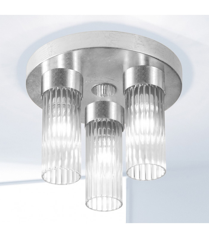 Giro Glass Glass Shade Cluster Ceiling Light 3 Light Silver Leaf-2
