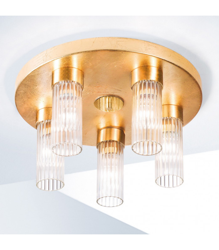 Giro Glass Glass Shade Cluster Ceiling Light 5 Light Gold Leaf-2